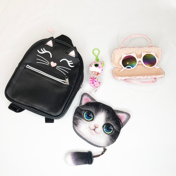 Cat Other - Kids Cat 4 Item Bundle Backpack, Sun Glasses, Key Chain And Zip Up Pouch